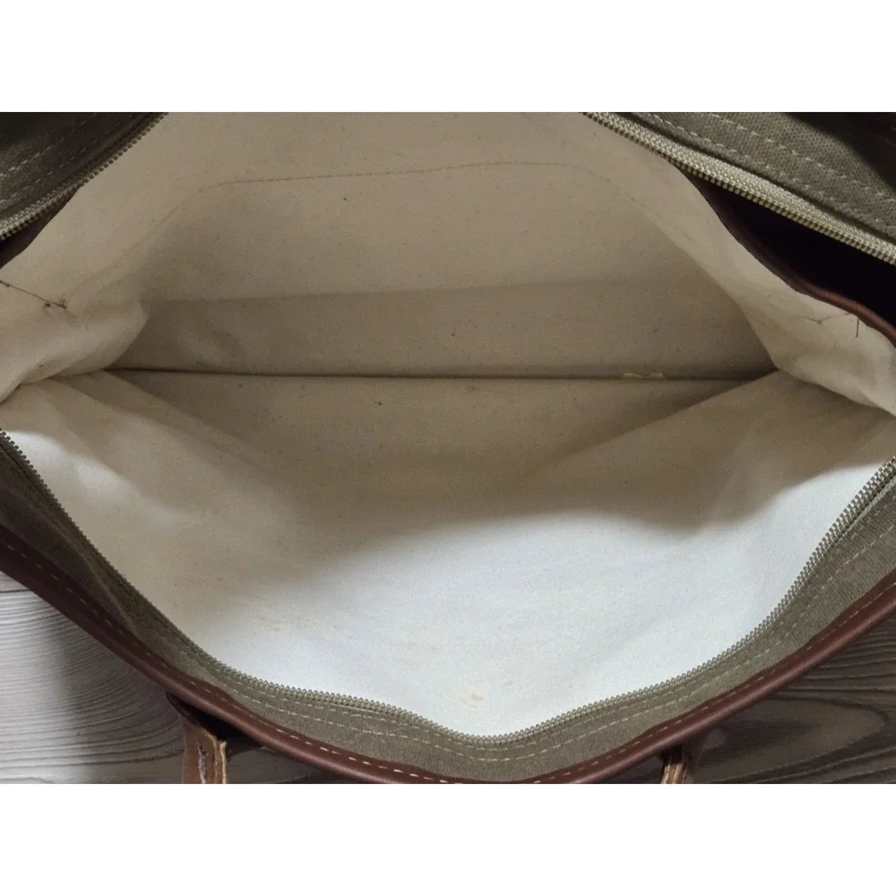 Vintage LL Bean Canvas & Leather Handle Briefcase Bag w/ Strap Green/Brown